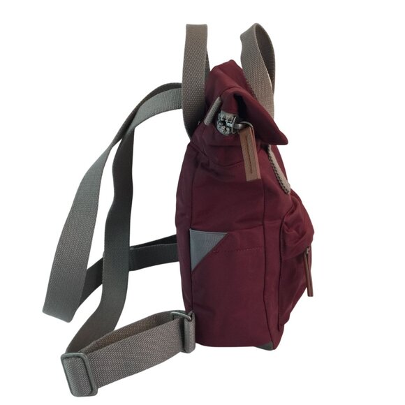 Roka London Bag Company Maroon Backpack Rucksack Gray Straps Medium Roll Top - Picture 4 of 16
